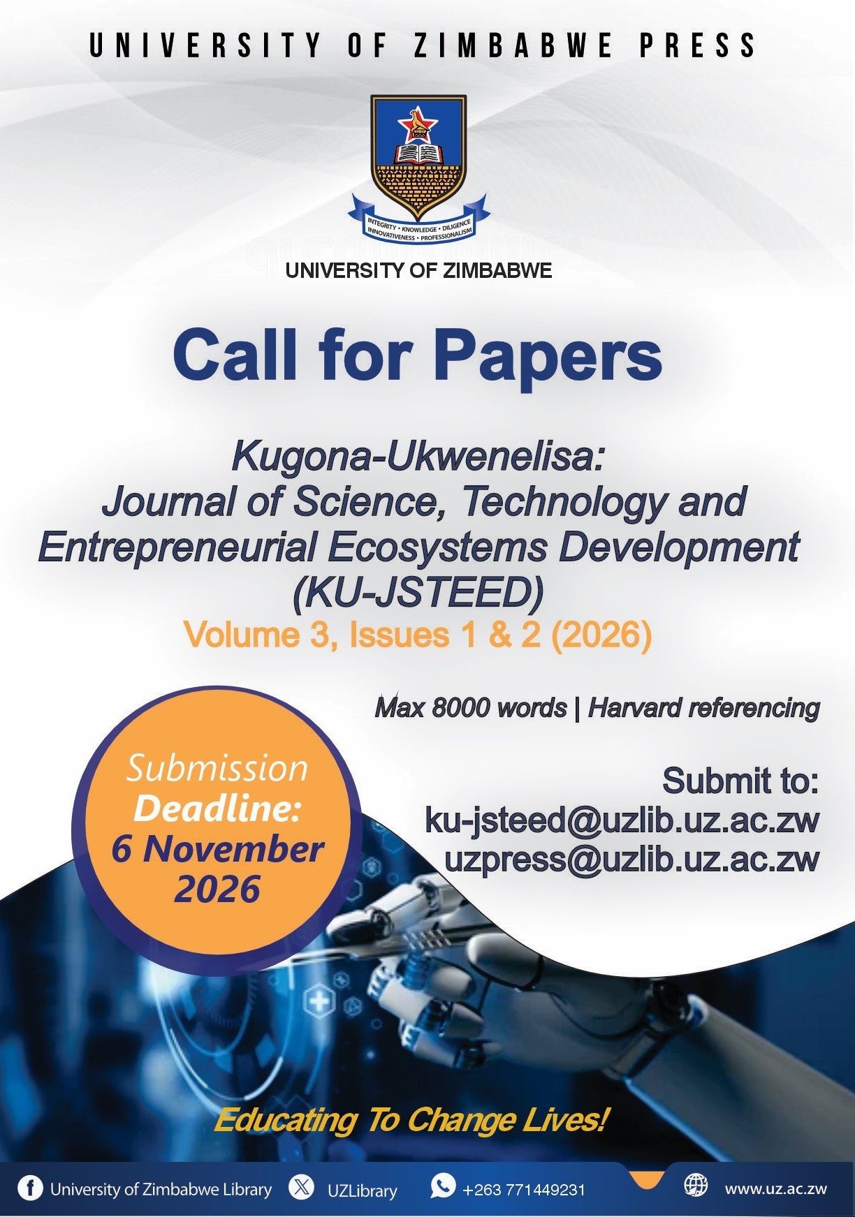 Call for papers- Kugona-Ukwenelisa: Journal of Science, Technology & Entrepreneurial Ecosystems Development (KU-JSTEED)